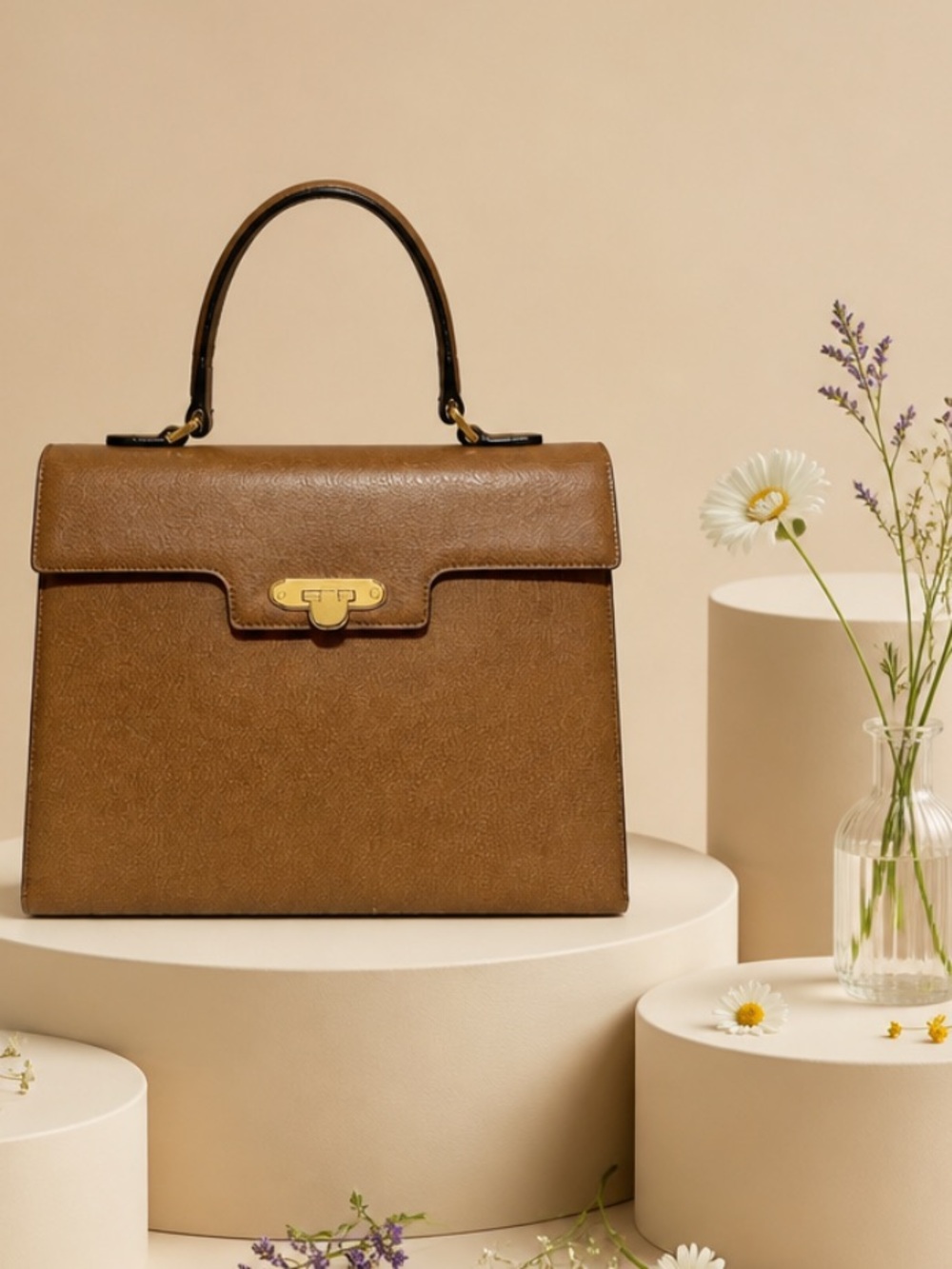 Valentino Garavani Classic Top-Handle Leather Satchel in Brown